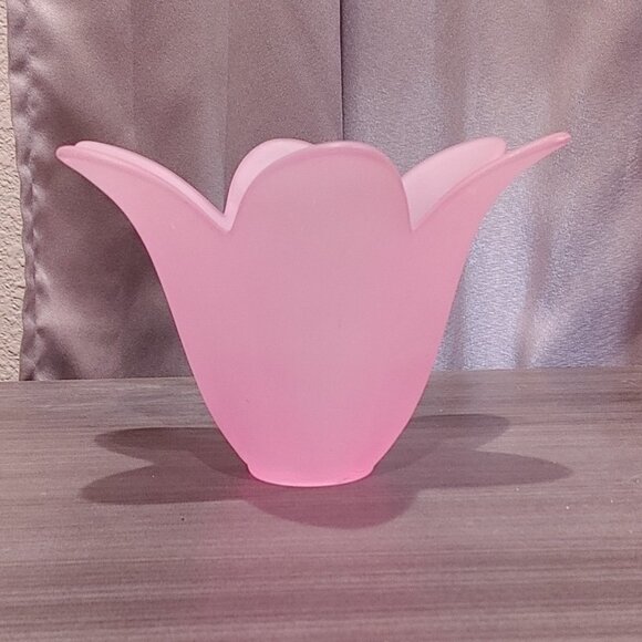 Vintage Frosted Pink Glass Tulip Shaped Vase / Votive Holder - Picture 1 of 6